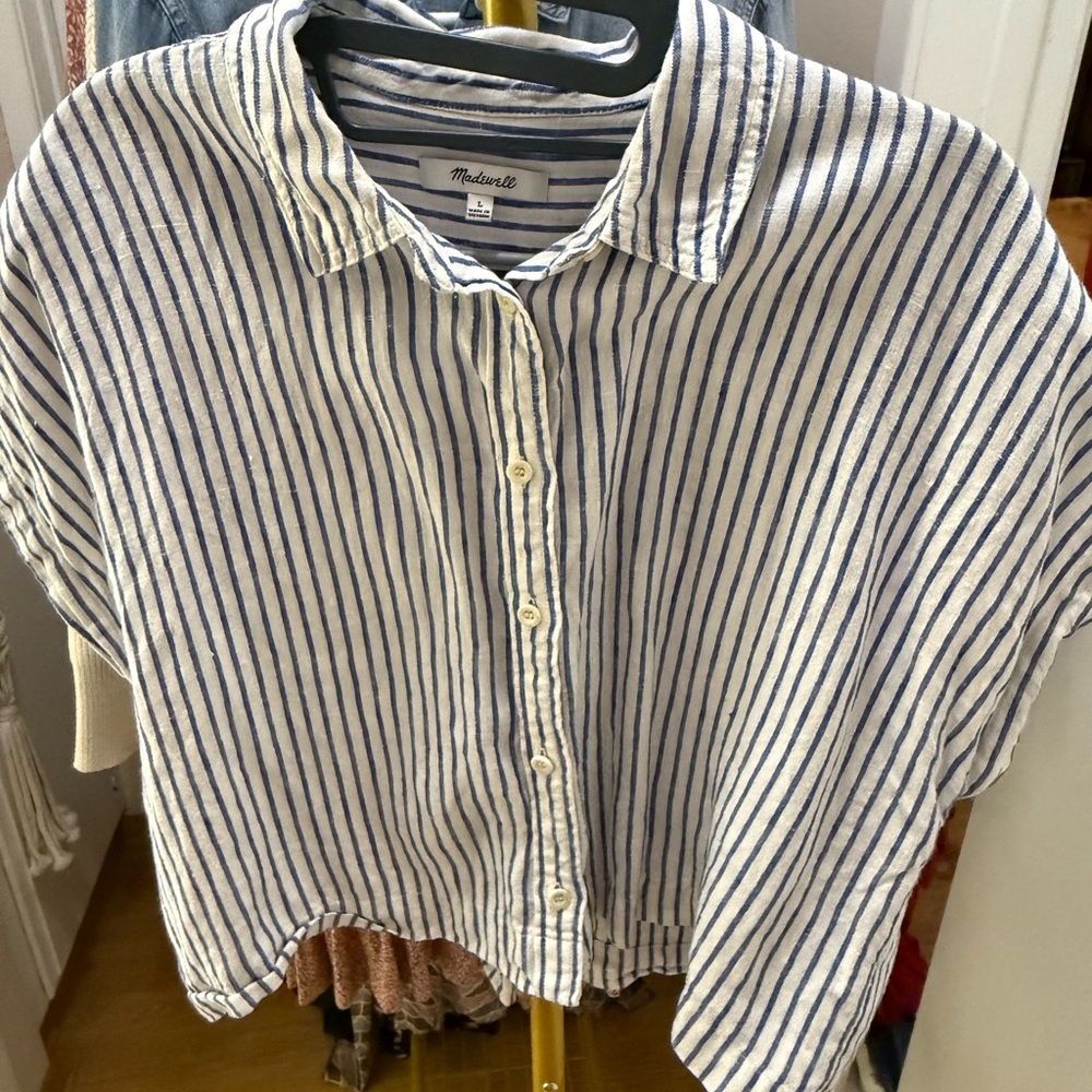 Madewell Blue Striped Button-Up Top